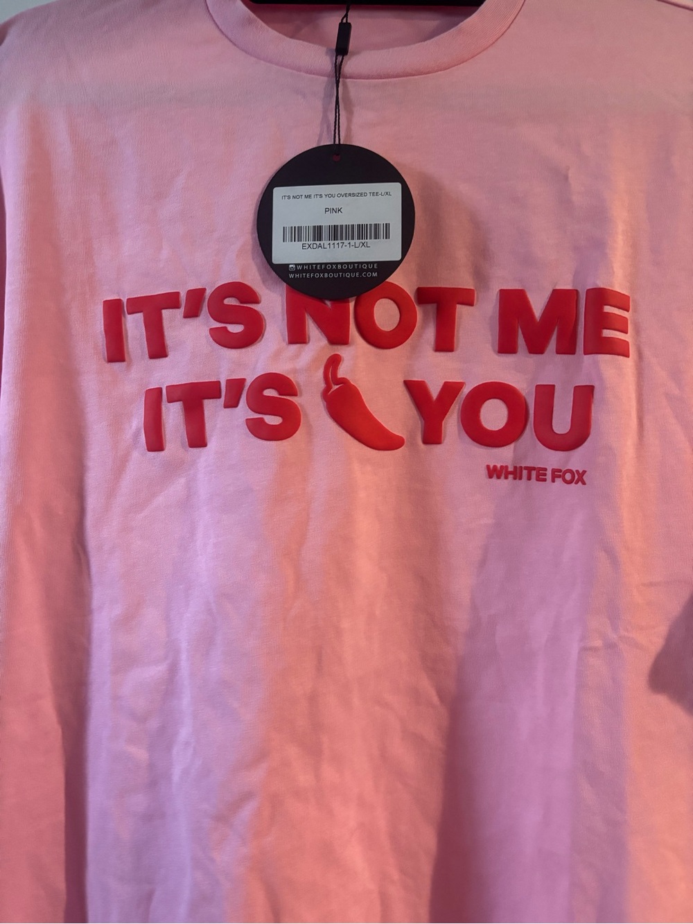 White Fox Boutique Pink Tee with Red Graphic Size L/XL